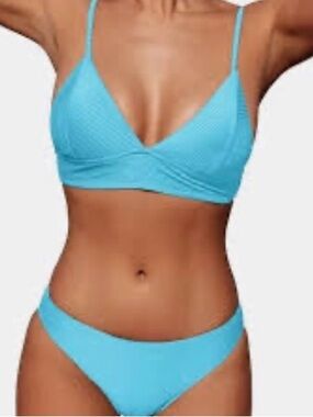 Cupshe Ribbed Bikini Light Blue size Medium New With Tags